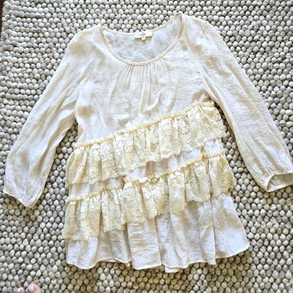 Vintage Boho Gauze Womens top size small, cream colored with tiered lace Romanti - Picture 3 of 13